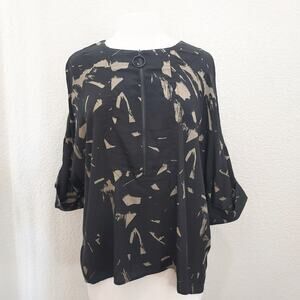 Kin by John Lewis Black Blouse w/Tan Graphic Print Size 8